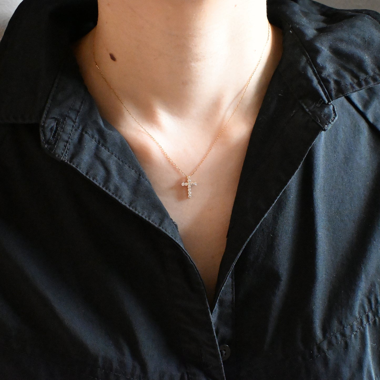 K18YG 十字架ダイヤモンド ネックレス 45cm